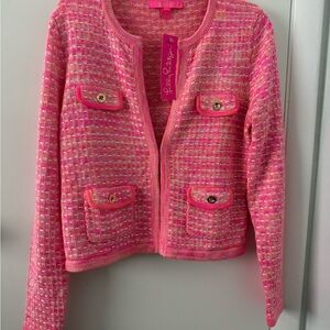 NEW LILLY PULITZER SZ M Kienna Cardigan Sweater PINK TANGO KNIT NWT